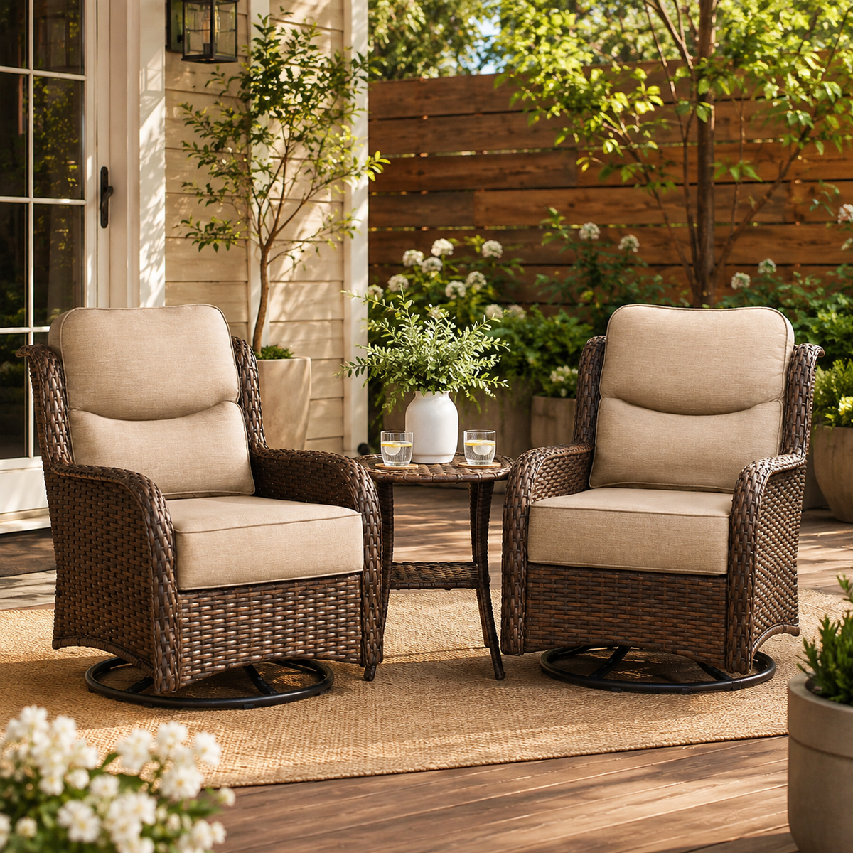 Mariolra 3PCS Patio Swivel Glide Chairs