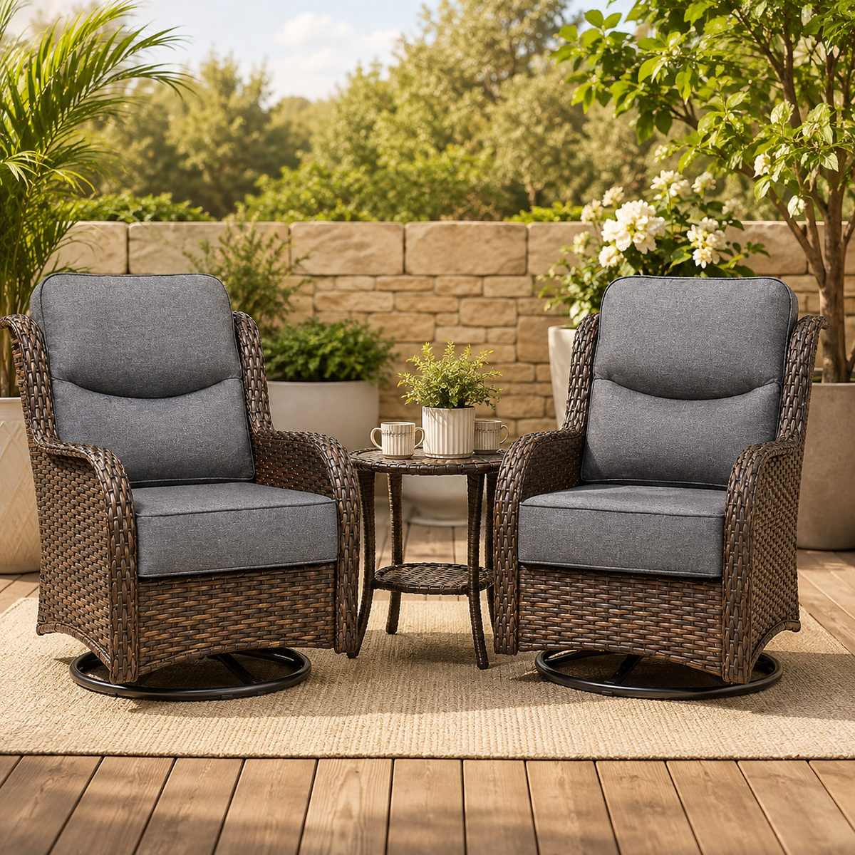 Mariolra 3PCS Patio Swivel Glide Chairs