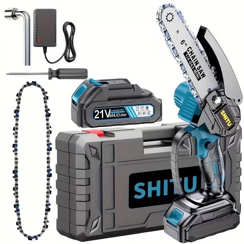 6-Inch Cordless Mini Chainsaw with 2 Rechargeable Batteries – Lightweight Handheld Wood Cutter