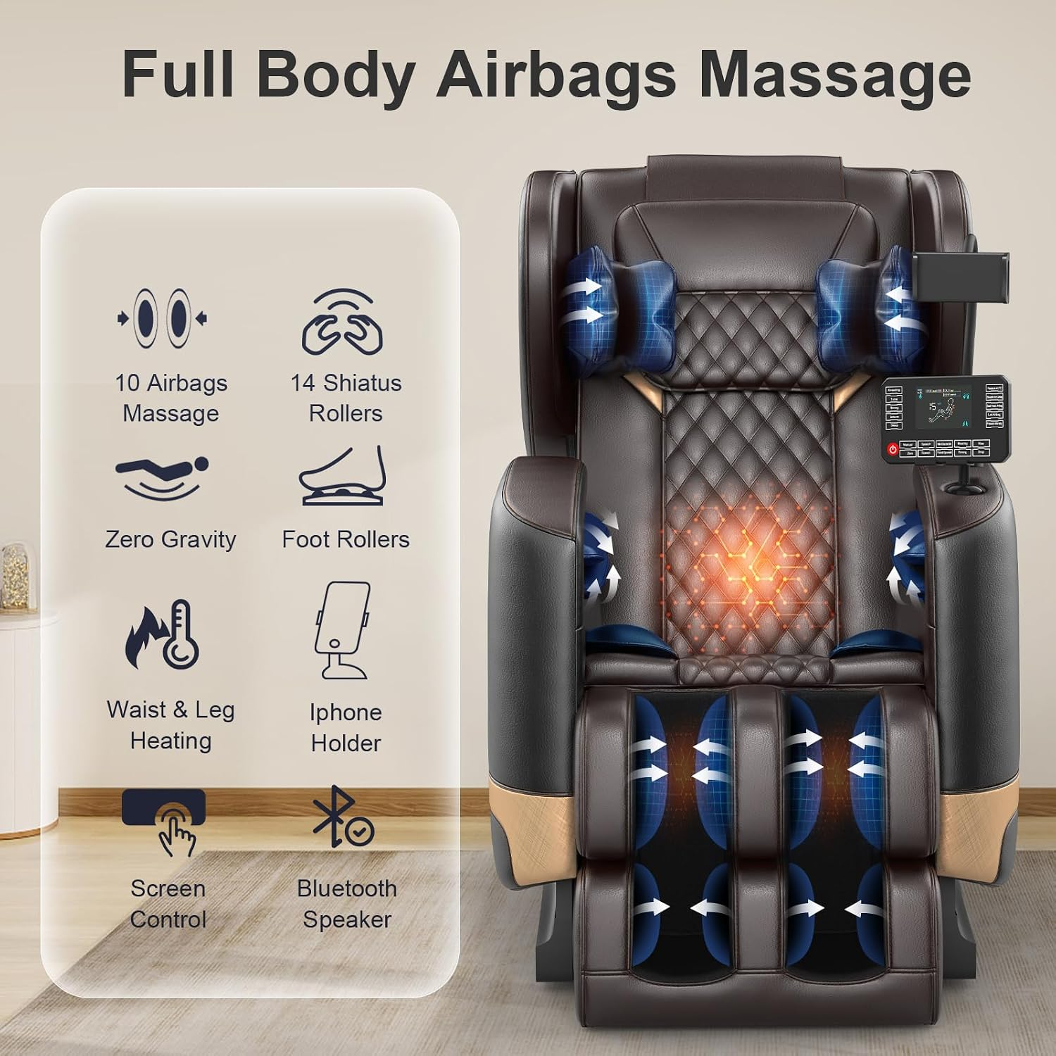 Full Body Zero Gravity Massage Chair with Heat, Foot Massage & Bluetooth