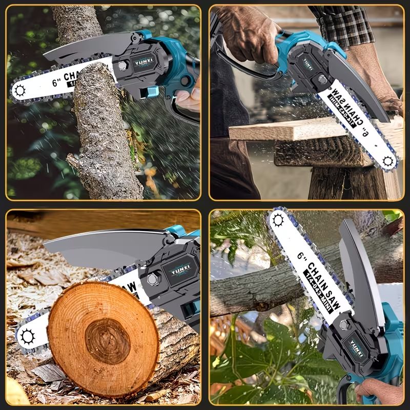 6-Inch Cordless Mini Chainsaw with 2 Rechargeable Batteries – Lightweight Handheld Wood Cutter