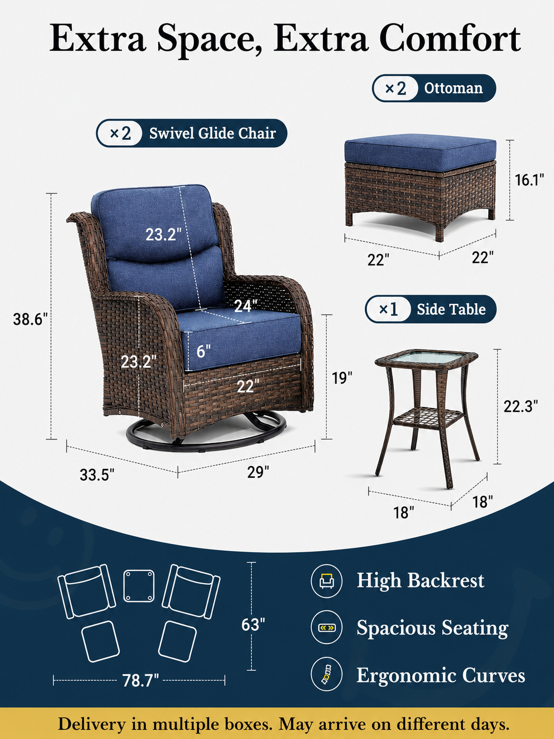 Mariolra 3PCS Patio Swivel Glide Chairs