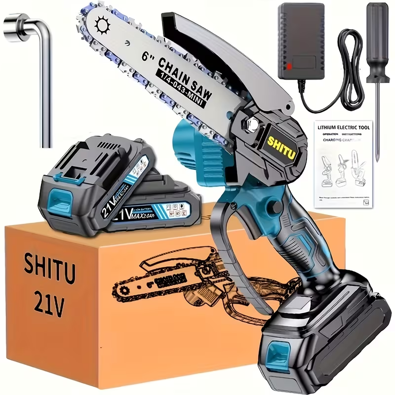 6-Inch Cordless Mini Chainsaw with 2 Rechargeable Batteries – Lightweight Handheld Wood Cutter